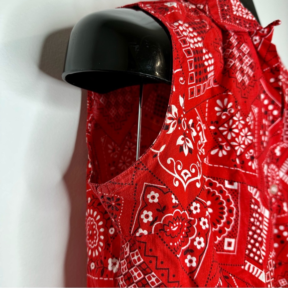 VINTAGE 50s Rockabilly Bandana Pattern Red White Black Retro Mod Western Tanktop - Picture 5 of 7
